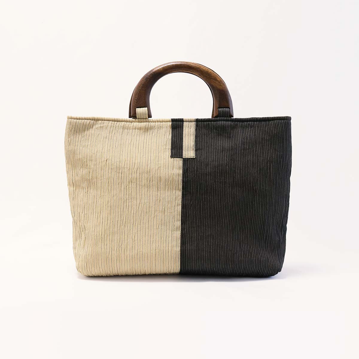 小千谷縮布 バッグ 縞 黒ベージュ